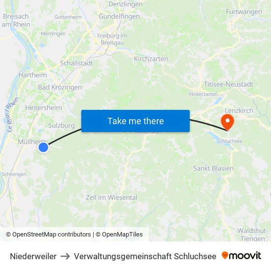 Niederweiler to Verwaltungsgemeinschaft Schluchsee map