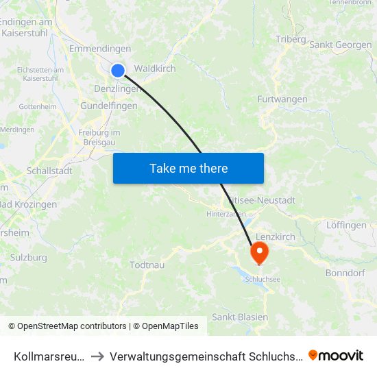 Kollmarsreute to Verwaltungsgemeinschaft Schluchsee map