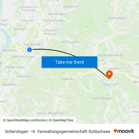 Scherzingen to Verwaltungsgemeinschaft Schluchsee map