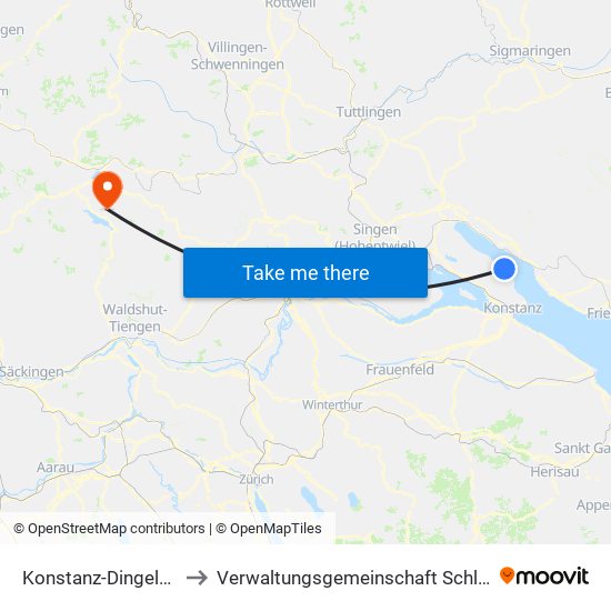 Konstanz-Dingelsdorf to Verwaltungsgemeinschaft Schluchsee map