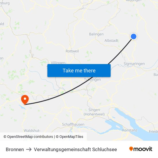 Bronnen to Verwaltungsgemeinschaft Schluchsee map