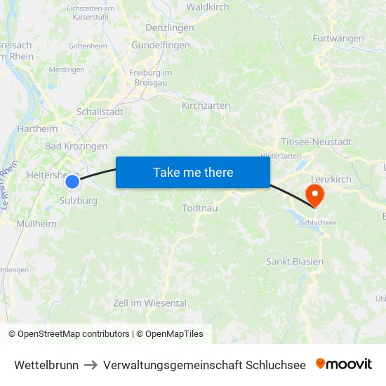 Wettelbrunn to Verwaltungsgemeinschaft Schluchsee map