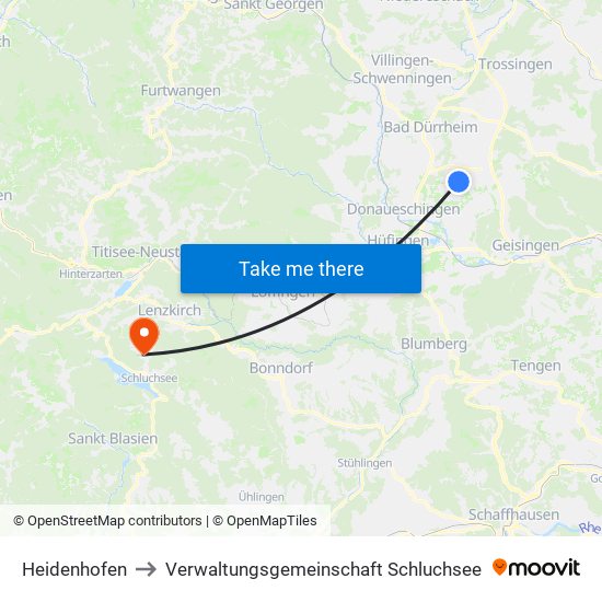 Heidenhofen to Verwaltungsgemeinschaft Schluchsee map