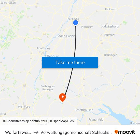 Wolfartsweier to Verwaltungsgemeinschaft Schluchsee map