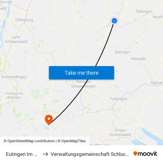 Eutingen Im Gäu to Verwaltungsgemeinschaft Schluchsee map