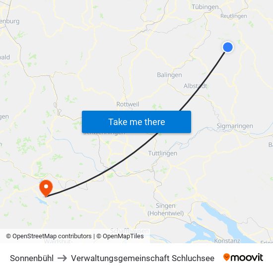 Sonnenbühl to Verwaltungsgemeinschaft Schluchsee map