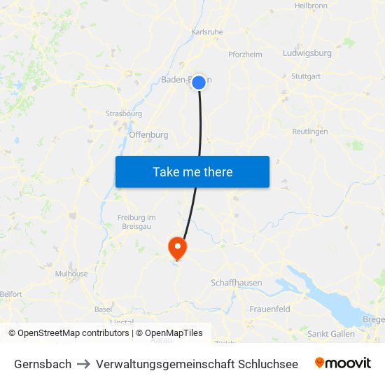 Gernsbach to Verwaltungsgemeinschaft Schluchsee map