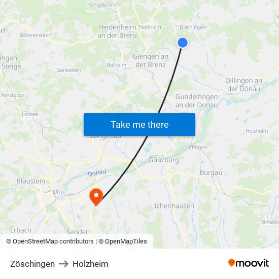 Zöschingen to Holzheim map