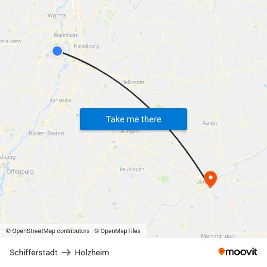 Schifferstadt to Holzheim map