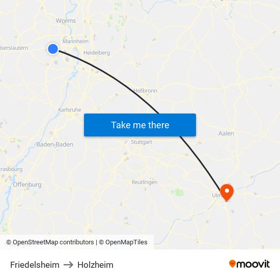 Friedelsheim to Holzheim map