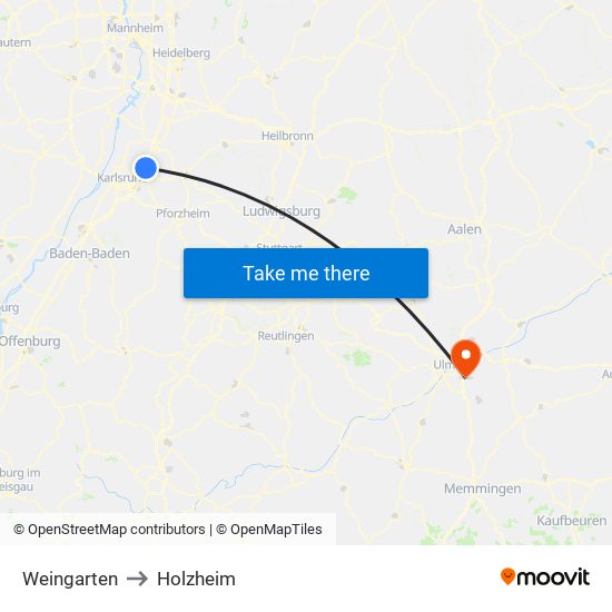 Weingarten to Holzheim map