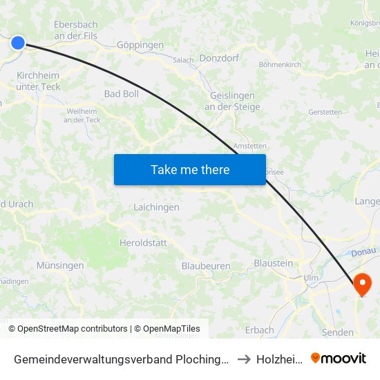 Gemeindeverwaltungsverband Plochingen to Holzheim map