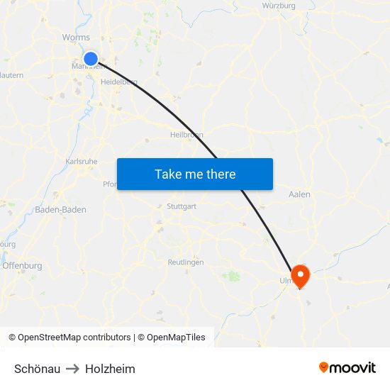 Schönau to Holzheim map