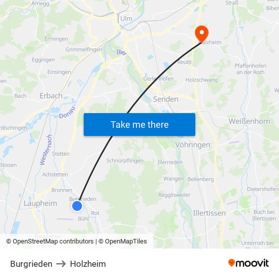 Burgrieden to Holzheim map