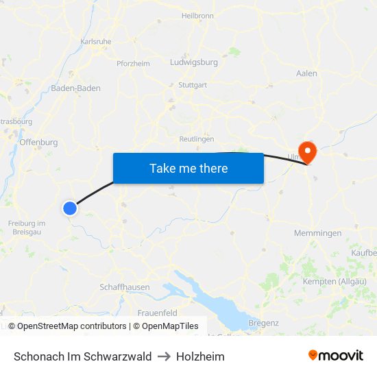 Schonach Im Schwarzwald to Holzheim map