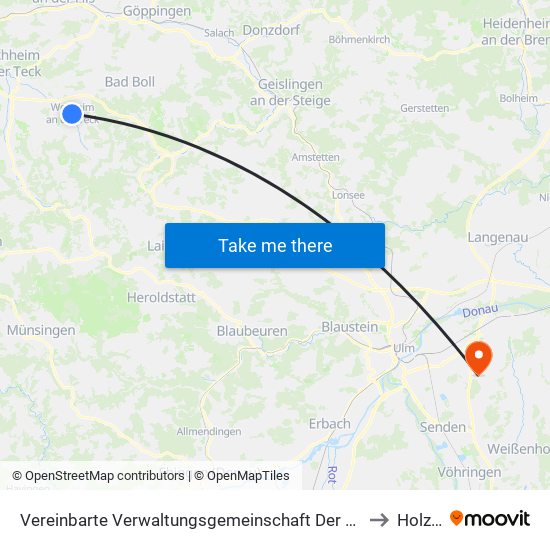 Vereinbarte Verwaltungsgemeinschaft Der Stadt Weilheim An Der Teck to Holzheim map
