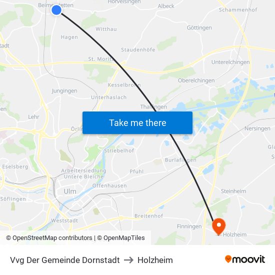 Vvg Der Gemeinde Dornstadt to Holzheim map