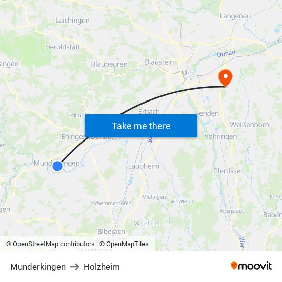 Munderkingen to Holzheim map
