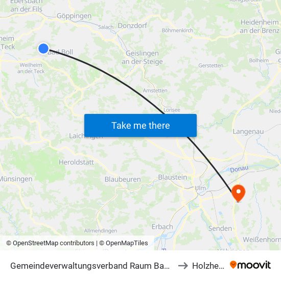 Gemeindeverwaltungsverband Raum Bad Boll to Holzheim map