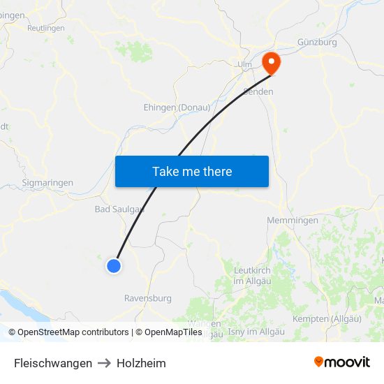 Fleischwangen to Holzheim map