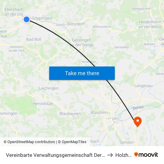 Vereinbarte Verwaltungsgemeinschaft Der Stadt Uhingen to Holzheim map