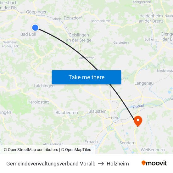 Gemeindeverwaltungsverband Voralb to Holzheim map