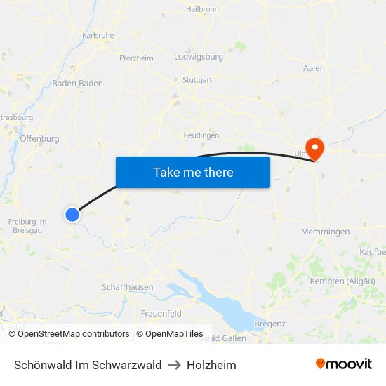 Schönwald Im Schwarzwald to Holzheim map