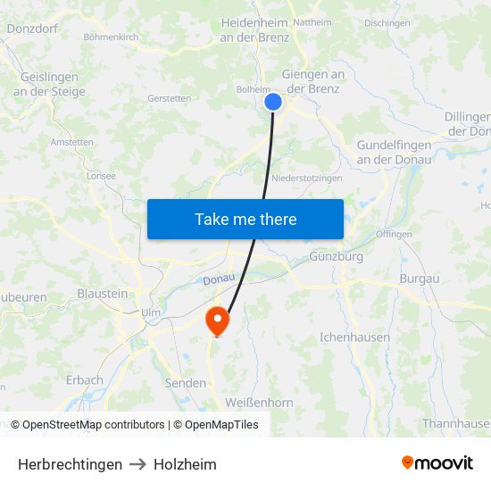 Herbrechtingen to Holzheim map
