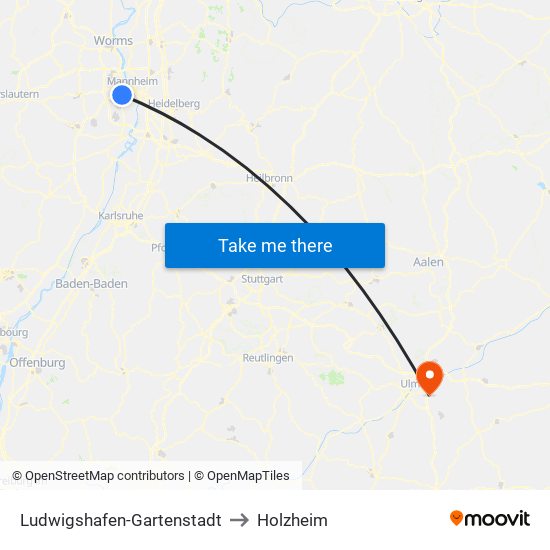 Ludwigshafen-Gartenstadt to Holzheim map