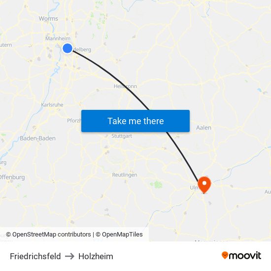 Friedrichsfeld to Holzheim map