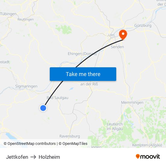 Jettkofen to Holzheim map