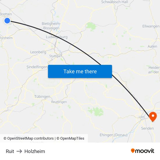 Ruit to Holzheim map