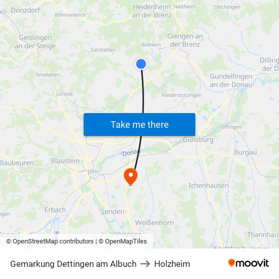 Gemarkung Dettingen am Albuch to Holzheim map