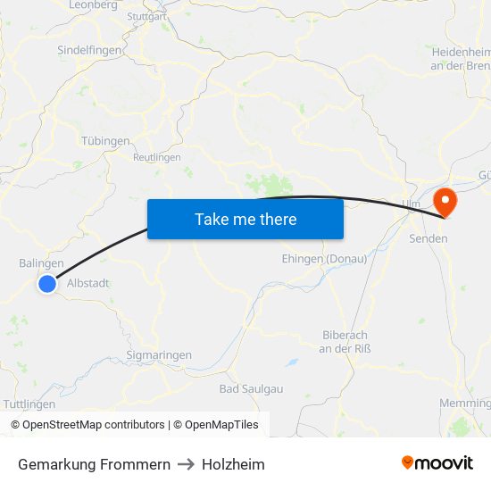 Gemarkung Frommern to Holzheim map