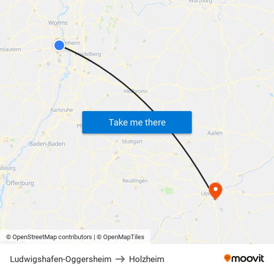 Ludwigshafen-Oggersheim to Holzheim map