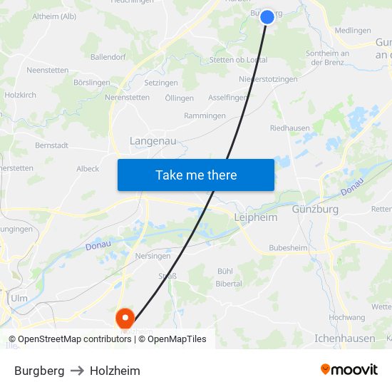 Burgberg to Holzheim map