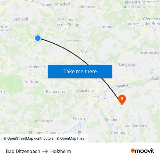 Bad Ditzenbach to Holzheim map