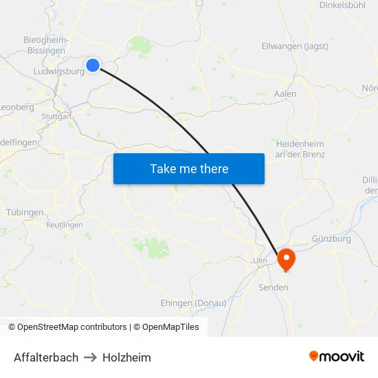 Affalterbach to Holzheim map