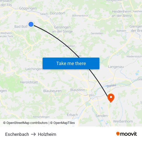 Eschenbach to Holzheim map