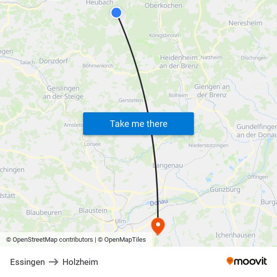 Essingen to Holzheim map