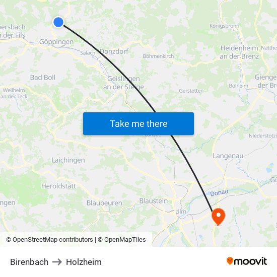 Birenbach to Holzheim map