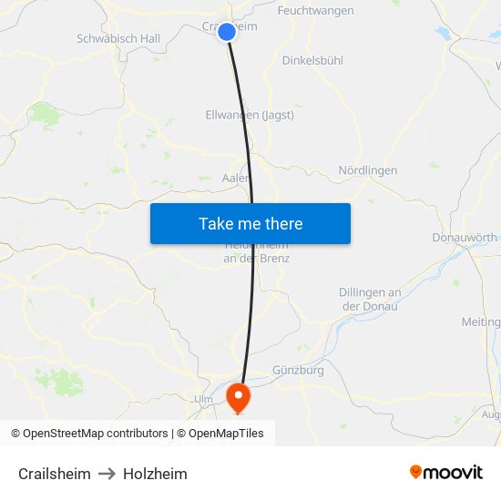 Crailsheim to Holzheim map