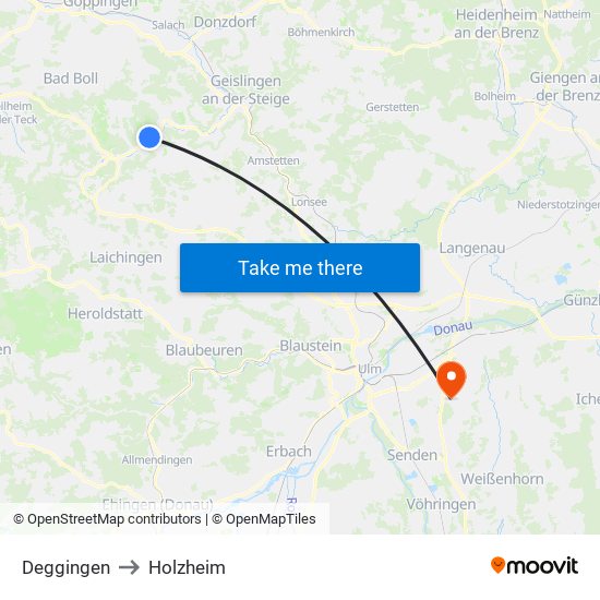 Deggingen to Holzheim map