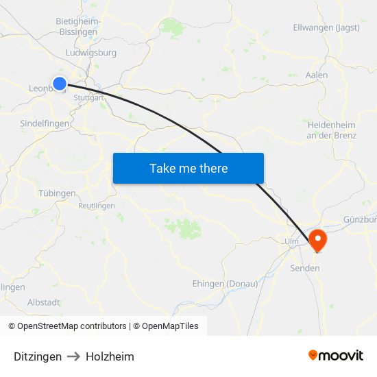 Ditzingen to Holzheim map