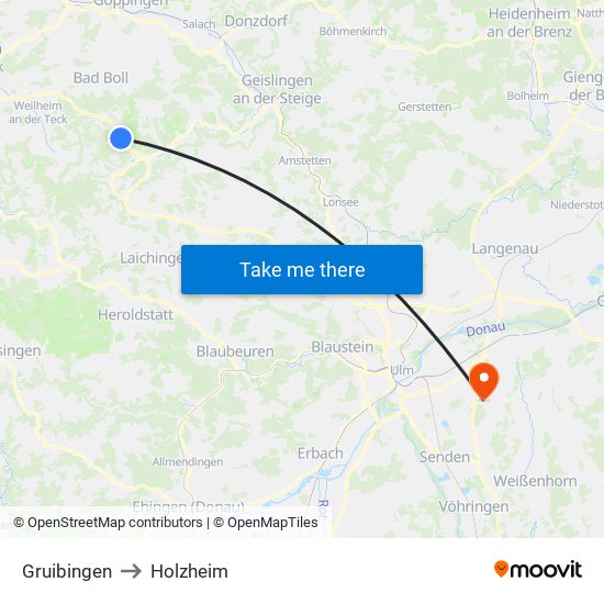 Gruibingen to Holzheim map
