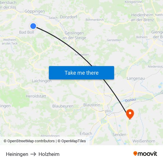 Heiningen to Holzheim map