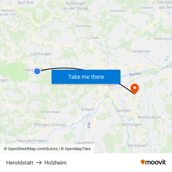 Heroldstatt to Holzheim map