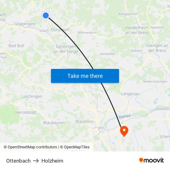 Ottenbach to Holzheim map