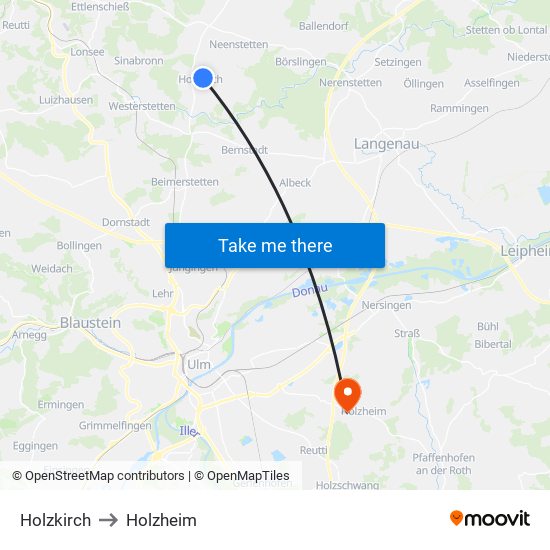 Holzkirch to Holzheim map