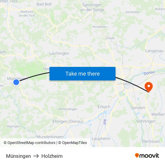 Münsingen to Holzheim map